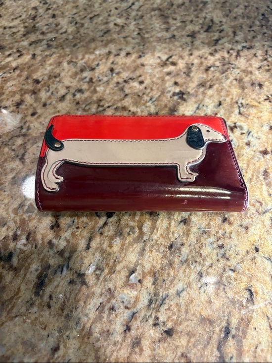 Tory Burch Handbags - Tory Burch Red and Burgundy Patent Dachshund Applique Wallet